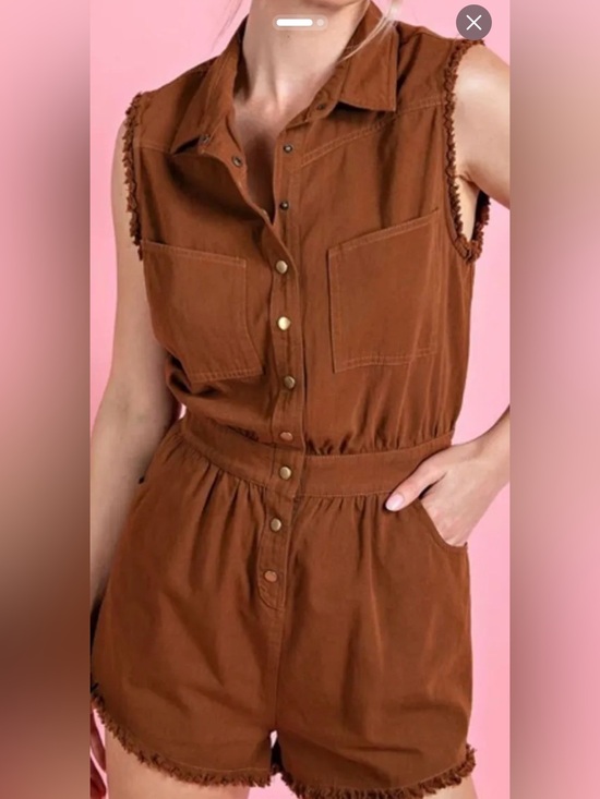 eesome Pants - Sleeveless Lightweight Denim Romper in Chocolate Brown
